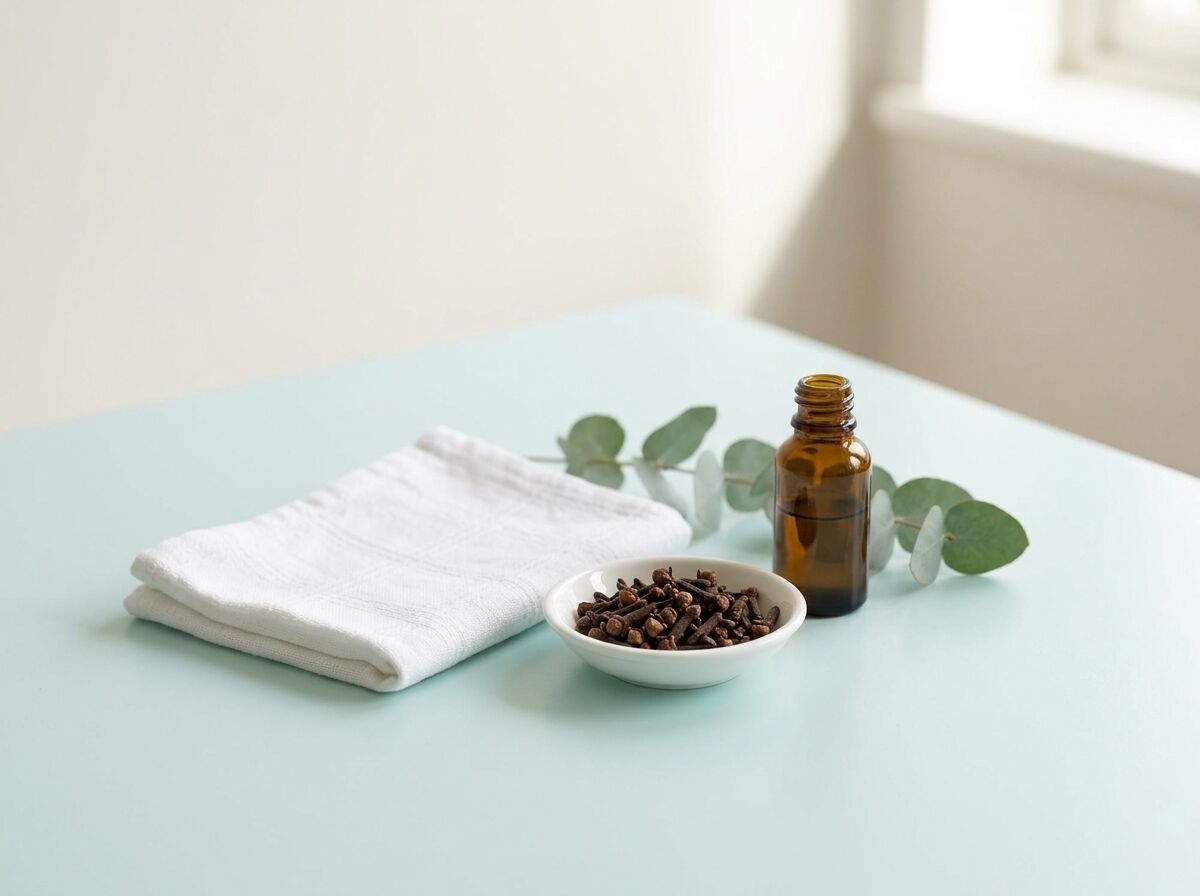 A dish of cloves beside a small amber dropper bottle