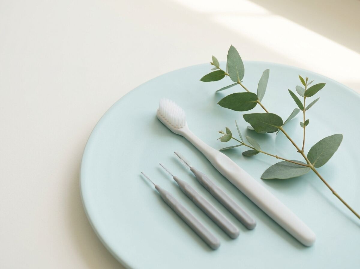 Soft toothbrush and interdental brushes with eucalyptus