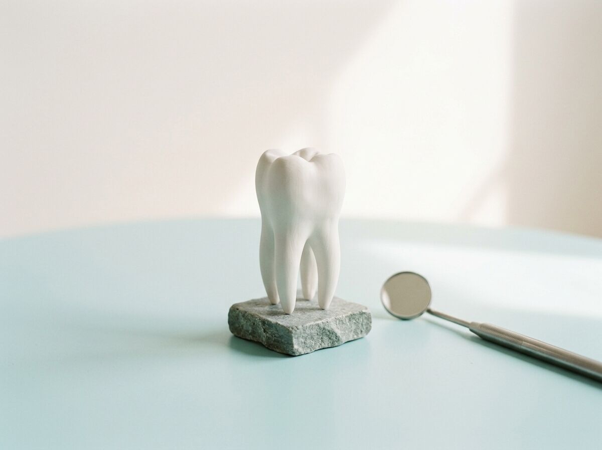 Sculptural porcelain model of a tooth with two roots